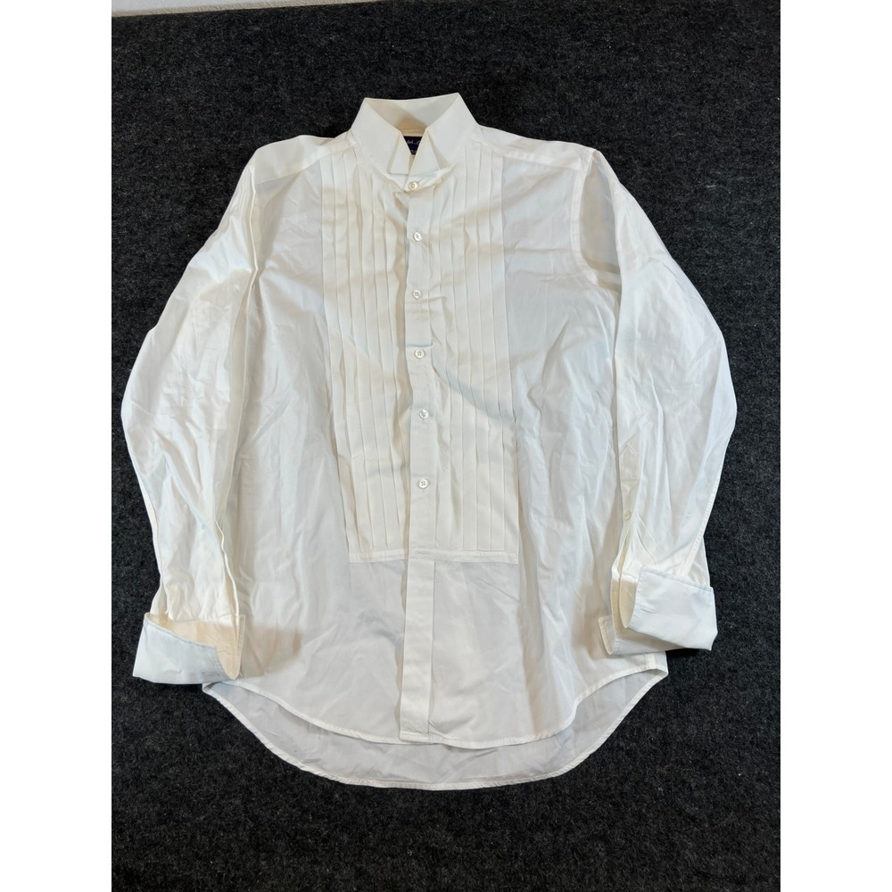 Vintage 90s Ralph Lauren Purple Label Pleated Tuxedo Dress Shirt Mens 16 White